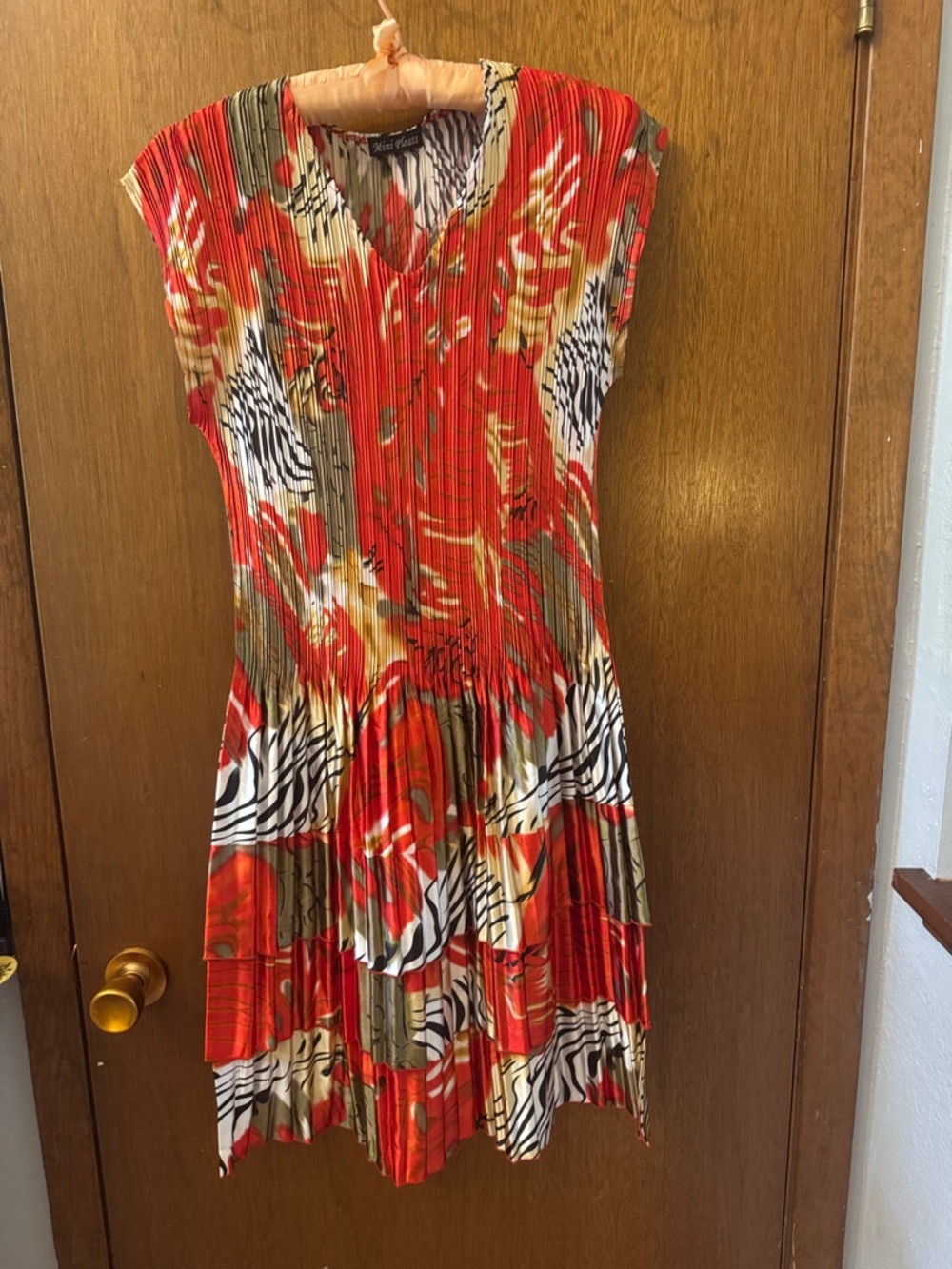 Pleated Red Patterned Mini Pleats Dress 90’s vintage